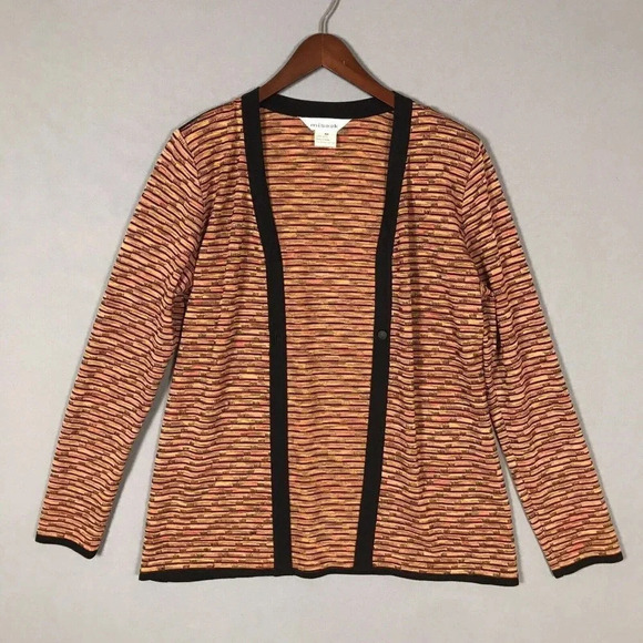 Exclusively Misook Long Sleeve Cardigan Size XS Brown Orange One Button Sweater - Picture 3 of 15